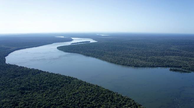 경비행기에서 내려다본 아마존강은 구불구불한 뱀줄기처럼 흘러갔다.