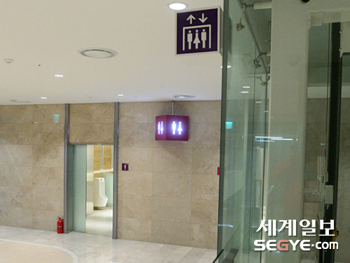 지난 3일 서울 강남구 삼성동 코엑스 한 화장실. 한 남자 화장실에 설치된 4개의 소변기 중 3개가 밖에서 훤히 보인다. 화장실 바로 앞에는 엘리베이터 설치돼 있어 기다리는 동안 화장실 이용객의 뒷모습을 볼 수 있는 구조다.