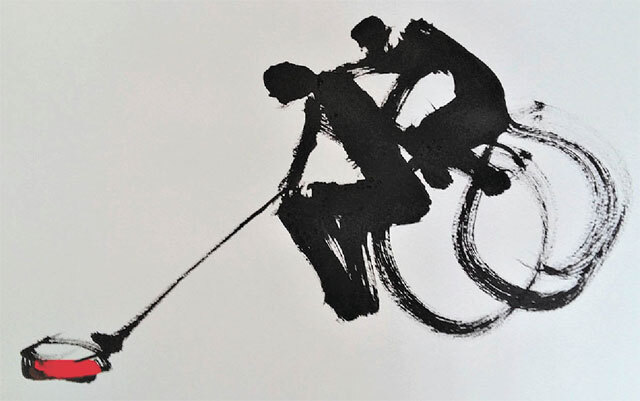 이번 패럴림픽 동안 휠체어 컬링을 보고 석 화백이 그린 수묵 크로키. 석창우 화백 제공
