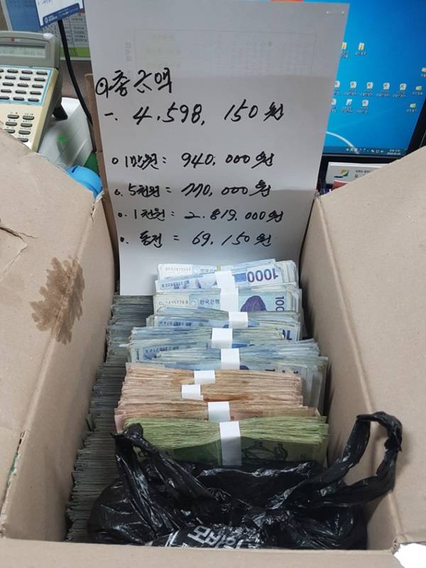 ‘풀빵 천사’가 원주소방서에 전달한 돈 상자 모습. 원주소방서 제공
