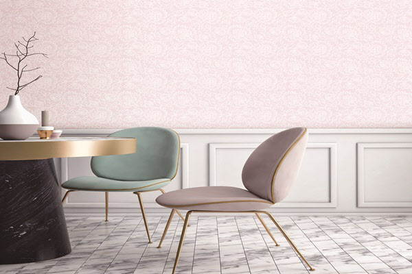 파스텔톤 벽과 의자가 패턴이 들어간 바닥재와 어우러져 빈티지한 느낌을 준다. /LG하우시스 지인 제공