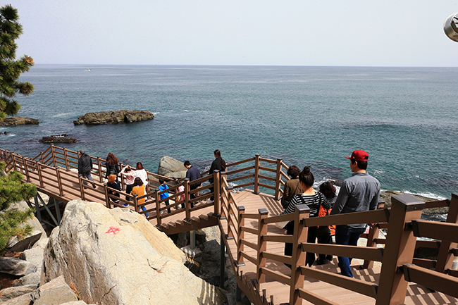 속초 외옹치 '바다향기로'를 찾은 관광객과 시민이 탐방로를 걸으며 휴일을 즐기고 있다. /사진=연합뉴스