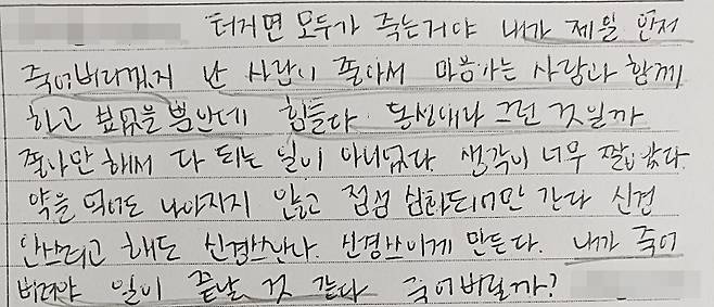 A학생이 지난 1월 쓴 글. '난 사람이 좋아서 마음가는 사람과 함께 하고 싶었을 뿐인데 힘들다"고 토로하고 있다. ⓒ심규상