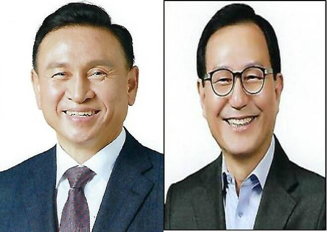 왼쪽부터 구본영 더불어민주당 후보, 박상돈 자유한국당 후보.