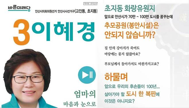 이혜경 바른미래당 안산시의원 후보 선고공보물. 중앙선거관리위원회 누리집