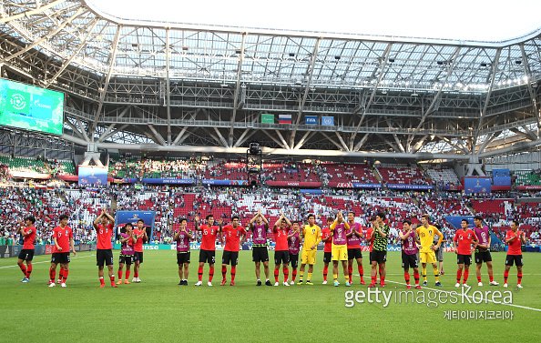 2018러시아월드컵 대한민국-독일과의 경기에서 2-0 승리를 거둔 뒤 기뻐하고 있는 대한민국 축구대표팀 선수들. 사진=게티이미지코리아