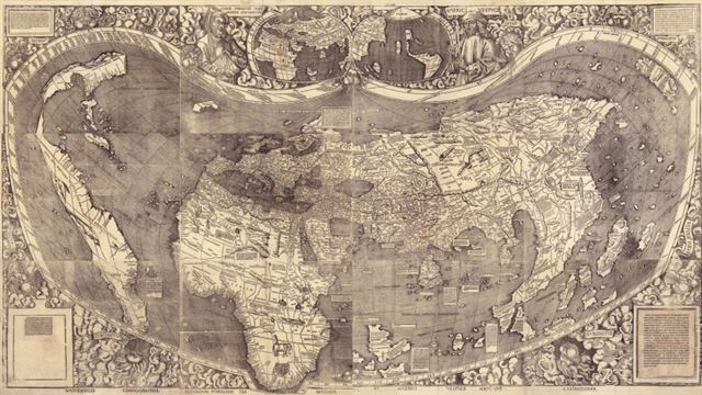 발터세뮐러가 16세기에 제작한 세계 지도. 아메리카 대륙이 처음으로 지도상에 표현됐다. 미 의회 도서관 소장.