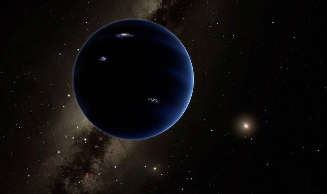 태양계 변두리에 숨어 있을 것으로 예측되는 제9 행성 상상도. 해왕성보다 클 것으로 예상된다