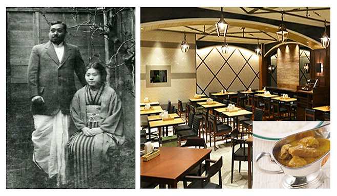 비하리 보세와 부인 토시코. 오른쪽은 도쿄 나카무라야 식당과 순 인도식 카레 ⓒ 이원혁제공