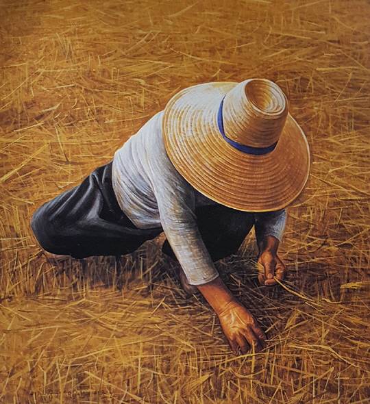 이종구, 이삭줍기, 71×64㎝, 장지에 아크릴릭, 1992