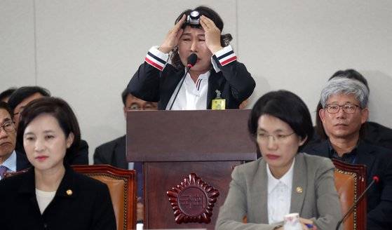 김용임 한유총 전북지회장이 의원 질의에 답변하며 억울함을 호소하고 있다. 변선구 기자