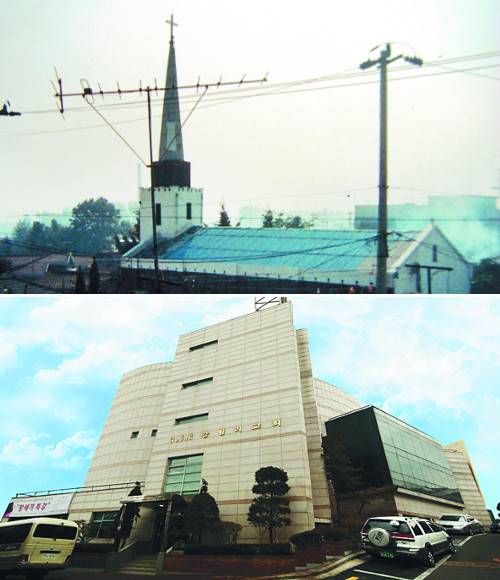 1980년대 초 갈릴리교회. 창현교회(박현숙장로기념예배당)였으나 1982년 명칭을 바꿨다(위 사진). 현 갈릴리교회 모습. ‘쌍문동 208번지’로 불리던 이곳은 노동운동가 전태일의 집도 있었다.