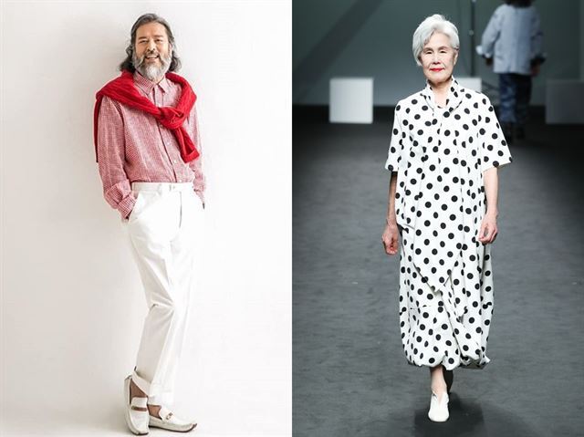 은발이 있는 그대로의 자연스러운 멋을 드러내며 새로운 패션 아이콘으로 자리매김하고 있다. 시니어모델 김칠두(왼쪽), 최화자씨가 개성 넘치는 그레이 헤어를 선보이고 있다. TSP모델 제공