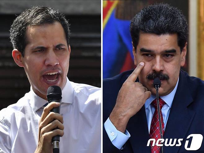 후안 과이도 국회의장(좌) 니콜라스 마두로 대통령 베네수엘라(우) © AFP=뉴스1 © News1 강민경 기자