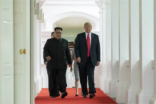 지난해 열린 1차 북미정상회담 당시 도널드 트럼프 미국 대통령과 김정은 북한 국무위원장. (사진=백악관 제공)