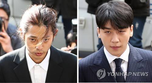 '피의자 신분' 정준영-승리 경찰 출석 (서울=연합뉴스) 성관계 동영상 불법 촬영·유포 논란을 빚은 가수 정준영이 피의자 신분으로 조사를 받기 위해 14일 오전 서울지방경찰청으로 출석했다. 오른쪽 사진은 이날 오후 성 접대 의혹이 불거진 빅뱅 멤버 승리(본명 이승현)가 피의자 신분으로 조사를 받기 위해 서울지방경찰청으로 출석하고 있는 모습. 2019.3.14 photo@yna.co.kr