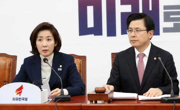 나경원(왼쪽) 자유한국당 원내대표.연합뉴스