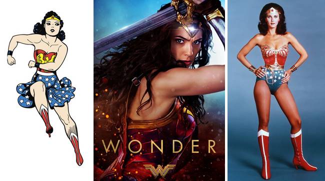원더우먼을 빼놓고는 여성 히어로를 논할 수 없다. 왼쪽부터 처음 등장했던 원더우먼, 실사 영화 원더우먼, 린다 카터가 열연한 드라마 속 원더우먼.