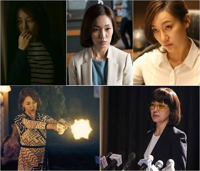 왼쪽부터 시계방향으로 '목격자' 수진, '베테랑' 주연, '감시자들' 이실장, '열정 같은 소리 하고 있네' 장대표, '마스터' 김엄마 역을 맡은 배우 진경 (사진=각 제작사 제공)