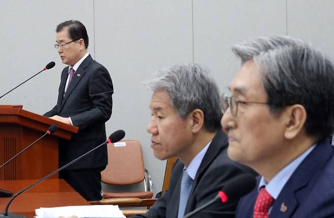 정의용 국가안보실장이 4일 국회에서 열린 운영위원회 전체회의에 참석, 발언하고 있다. (사진=연합뉴스)