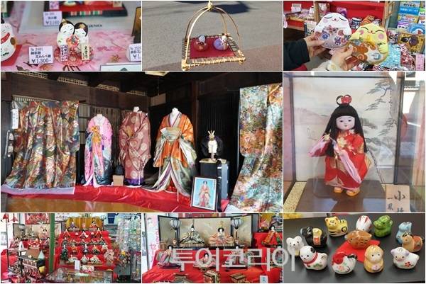 ▲ 마카베마을 히나마츠리 풍경으로, 상정마다 다채로운 히나인형이 눈길을 끈다.