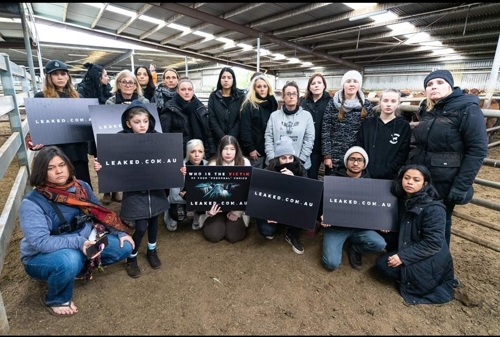 호주 농장시설 안에서 시위를 벌이고 있는 채식주의자들 (오지팜즈 페이스북 캡처)