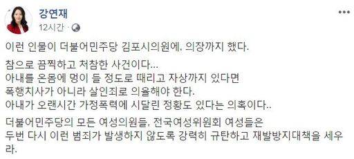강연재 변호사가 16일 페이스북을 통해 유승현 경기 김포시의회 전 의장 관련 사건에 관해 적은 글. 강연재 페이스북 갈무리