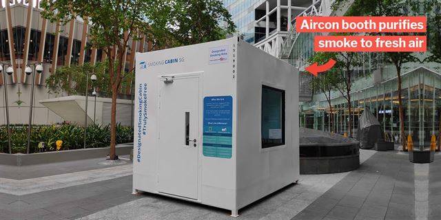 싱가포르 원-노스역 인근에 설치된 ‘흡연오두막’. 간접흡연 논란을 잠재우기 위한 것으로 보이지만, 이용자들 사이서는 벌써부터 불만이 터져 나오고 있다. MS뉴스 캡처