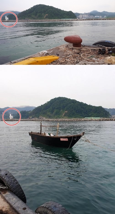 삼척항 정박한 북한 어선 아래 사진은 독자 제공 [독자 제공.재판매 및 DB 금지]