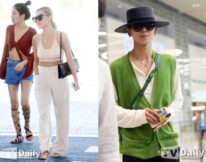 화사 송민호 공항패션