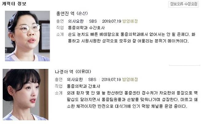 시청자 항의 후 달라진 인물 소개글 (사진=다음 캡처)