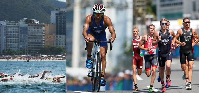 트라이애슬론은 오픈워터 수영과 자전거, 마라톤 등 세 가지 경기로 치러진다. 2020 도쿄올림픽 조직위원회 홈페이지
