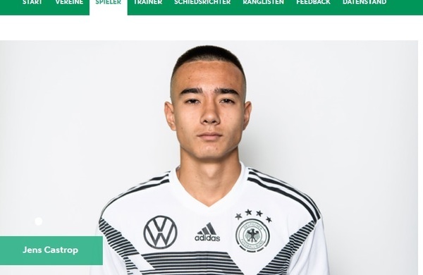 독일 17살 이하 축구대표팀의 옌스 카스트로프. 독일축구협회 누리집