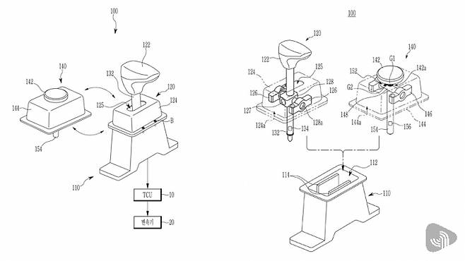 2018년 출원한 현대기아자동차 차량용 변속조작 장치 특허 도안