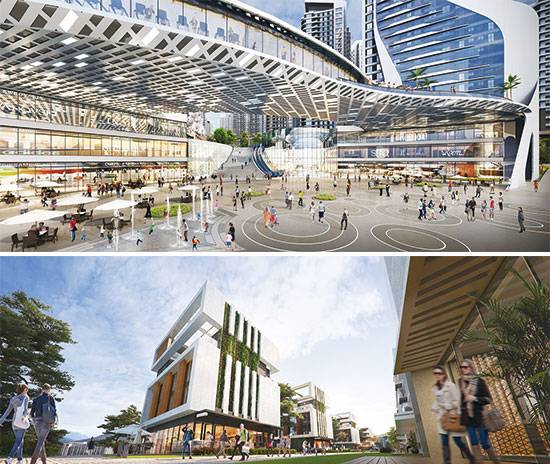 (위)아크로한남카운티 주동 입면과 인도어몰 (아래) 현대건설이 제안한 ‘한남디에이치더로얄’ 단지 내부