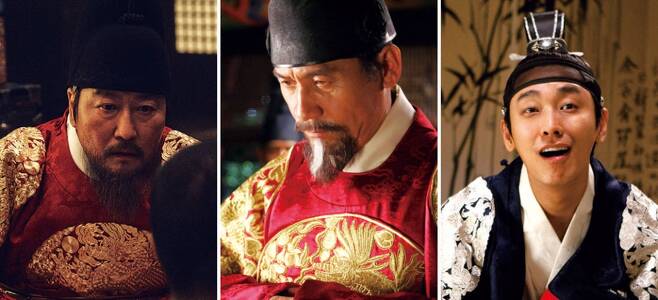 영화 《나랏말싸미》《신기전》《나는 왕이로소이다》에서 각각 세종대왕을 연기한 송강호·안성기·주지훈 ⓒ 메가박스중앙㈜플러스엠·CJ ·롯데엔터테인먼트
