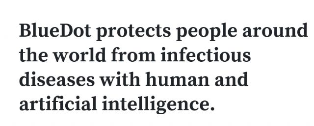 AI로 전세계 감염자를 보호한다는 블루닷의 홈페이지 문구.