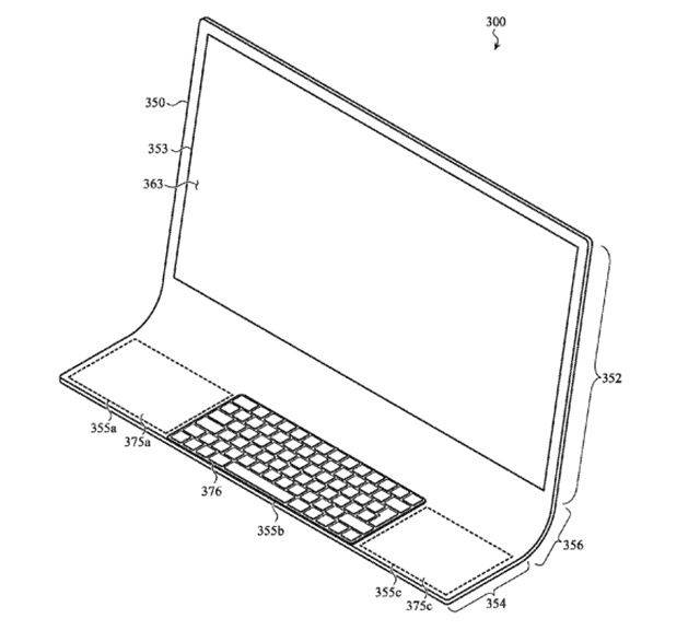 애플이 화면과 키보드를 하나의 곡면 유리에 통합시킨 새로운 올인원 컴퓨터 디자인을 특허 출원했다. (사진=미국특허청)