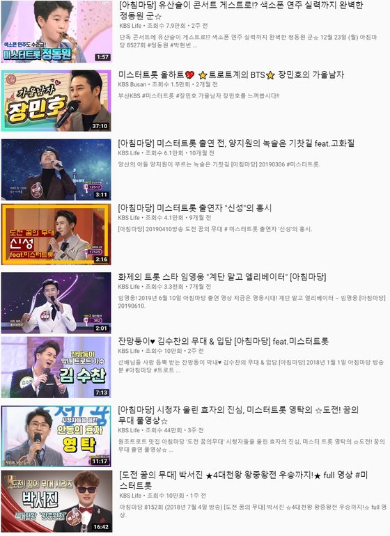 KBS 유튜브/미스터트롯 출연자 모음