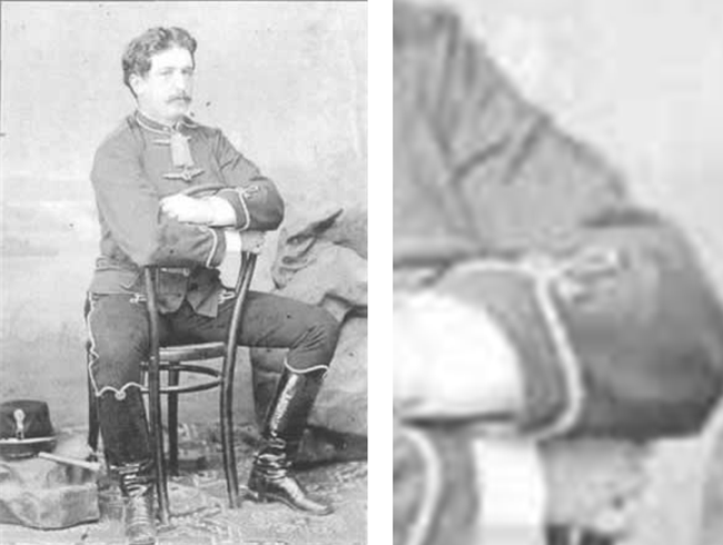 1871년, 오스트리아-헝가리 제국 경비병대 장교의 모습(좌). 소매의 오스트리아 매듭으로 미루어 계급은 중위이다. /사진=ⓒsulinet.hu