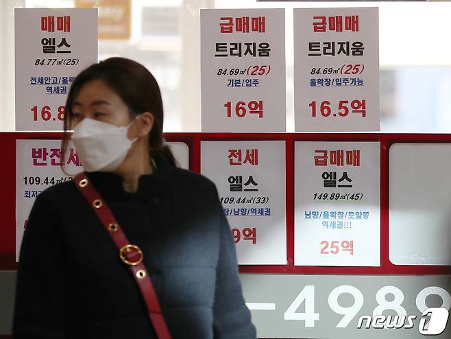 서울 한 부동산 공인중개사 사무소에 급매물 전단이 붙어 있다. © News1 김진환 기자