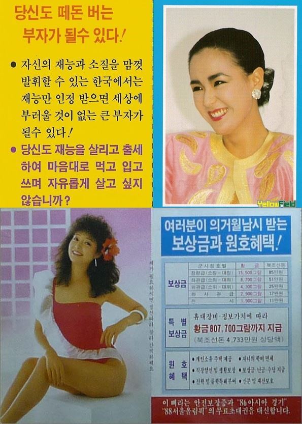 1980년대 여배우들의 사진을 활용한 대북 선전용 전단. 주간한국, 한국일보 자료사진