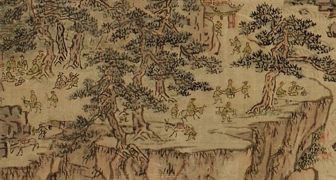 강산무진도에 등장하는 다양한 인물들. 힘써 일하지 않고 왕래도 하지 않은 중국풍의 이상향과는 거리가 먼 모습들이다.|국립중앙박물관 제공