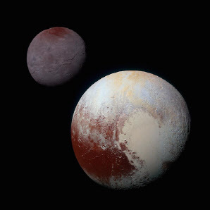 명왕성(오른쪽)과 그 위성인 ‘카론’. 사진=NASA.