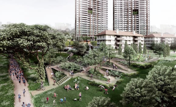 싱가포르에 세워질 세계에서 가장 높은 조립식 건물 한 쌍 인근에 조성될 커뮤니티의 예상 모습/ADDP Architects