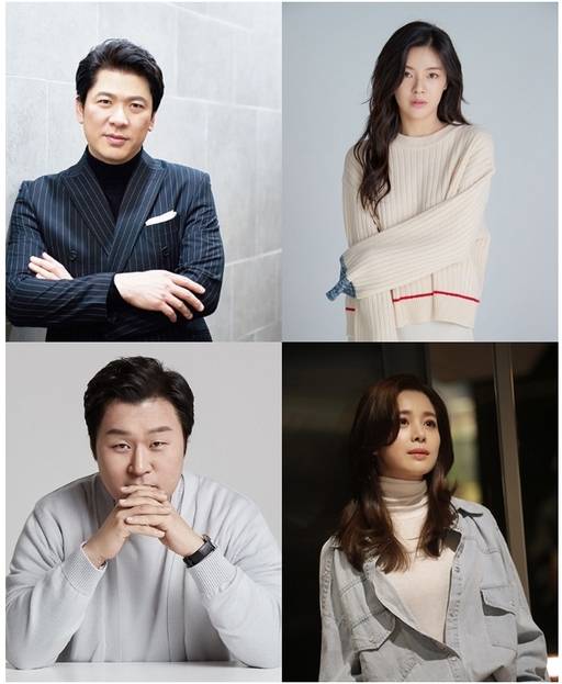 가습기 살균제 참사를 다루는 영화 ‘균’ 출연진. 맨 왼쪽 위부터 시계 방향으로 배우 김상경, 이선빈, 서영희, 윤경호. 각 소속사 제공