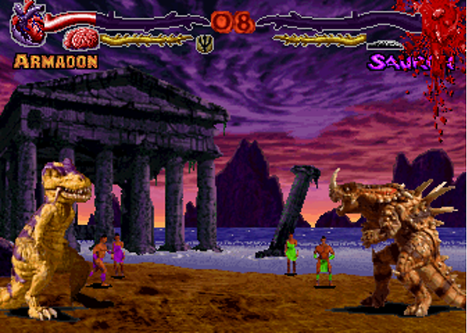 (스톱애니메이션을 활용한 '프라이멀레이지'. 인간을 초월한 존재들이 겨루는 재미있는 대전격투 게임이었다)