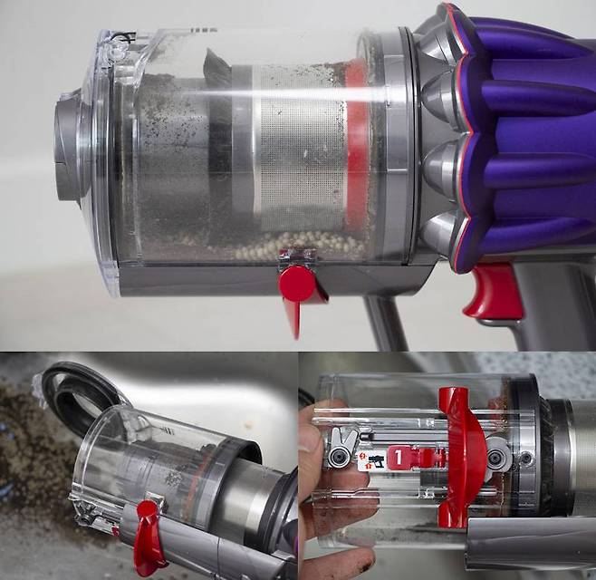 먼지통은 손을 더럽히지 않고 다룰 수 있고, 통째로 분리해 물청소도 할 수 있다. 출처=IT동아