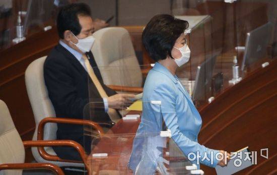 추미애 법무부 장관이 17일 국회 본회의장에서 열린 교육·사회·문화 분야 대정부질문에 출석, 의원 질의에 답변하기 위해 단상으로 나가고 있다./윤동주 기자 doso7@