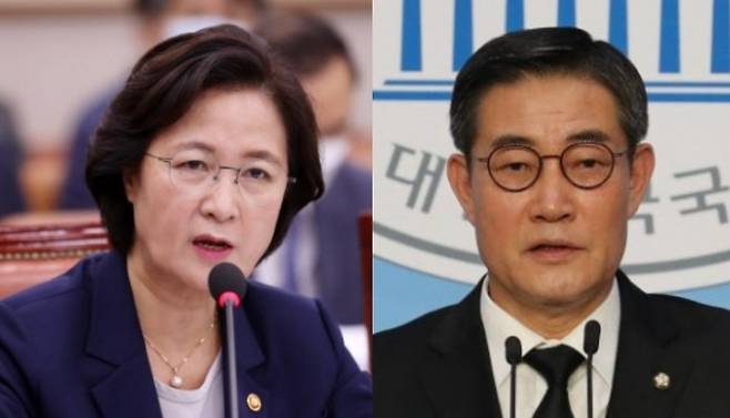 추미애 법무부 장관 vs 신원식 국민의힘 의원 - 연합뉴스